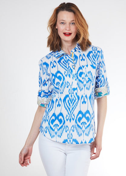 Cannes Popover Blue White Ikat - DIZZY LIZZIE - Banebrook Collections