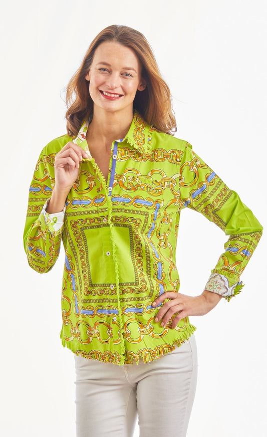 Cape Cod Acid Green And Navy Links Cotton Stretch - DIZZY LIZZIE - Banebrook Collections