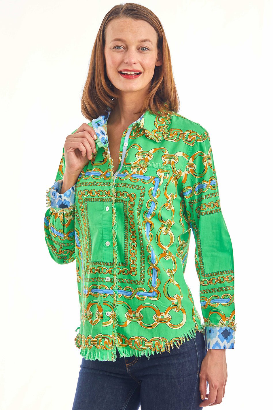 Cape Cod Tunic Green Blue Links - DIZZY LIZZIE - Banebrook Collections