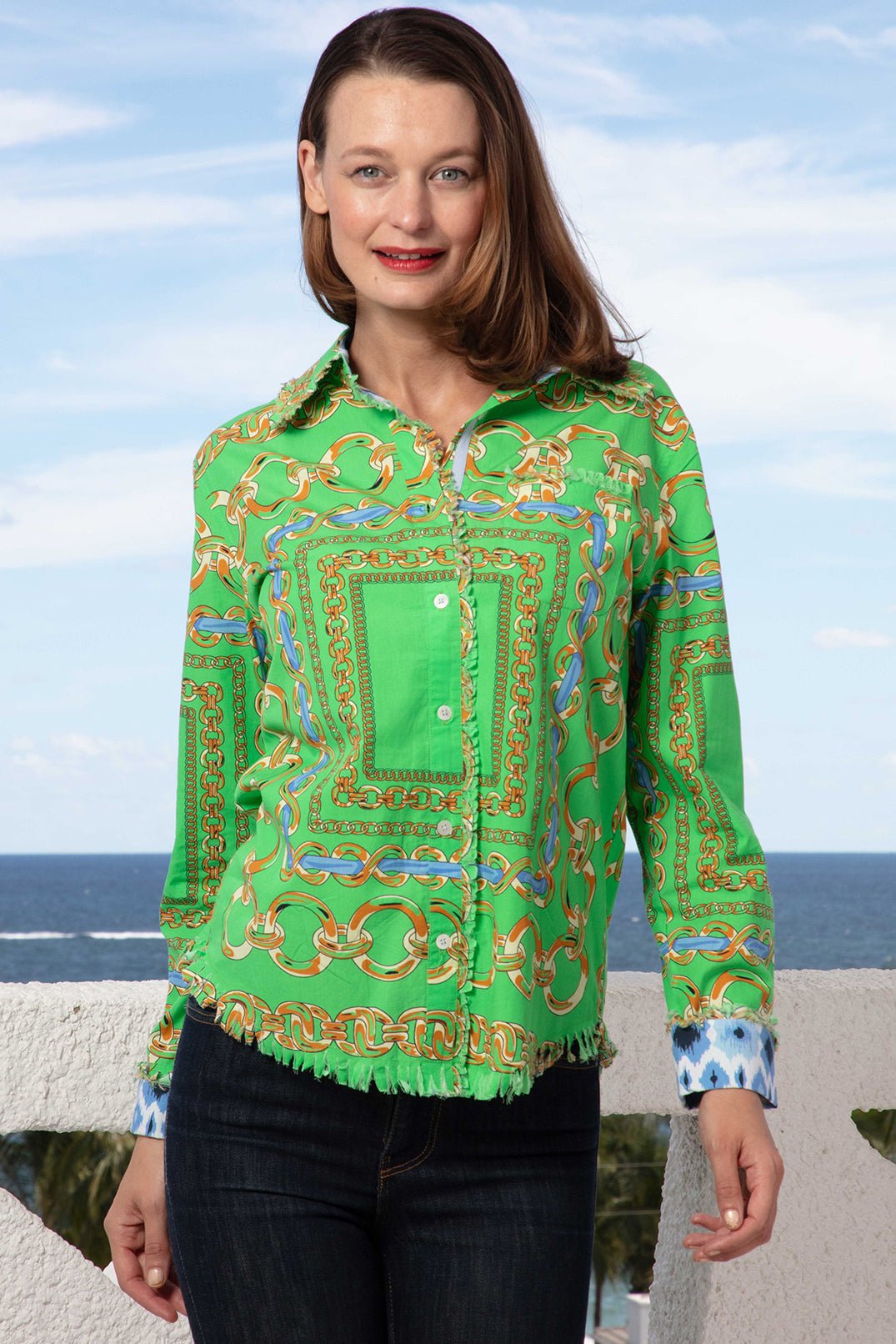 Cape Cod Tunic Green Blue Links - DIZZY LIZZIE - Banebrook Collections