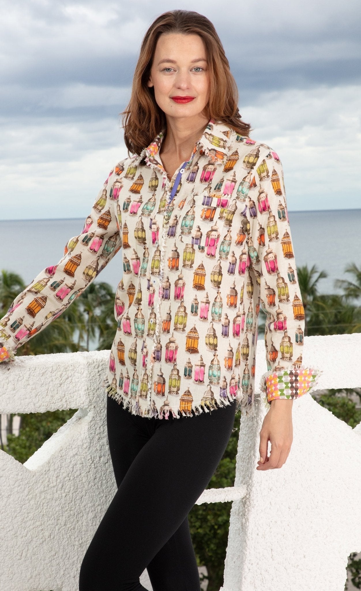 Cape Cod Tunic Moroccan Lantern Print Linen Cotton - DIZZY LIZZIE - Banebrook Collections