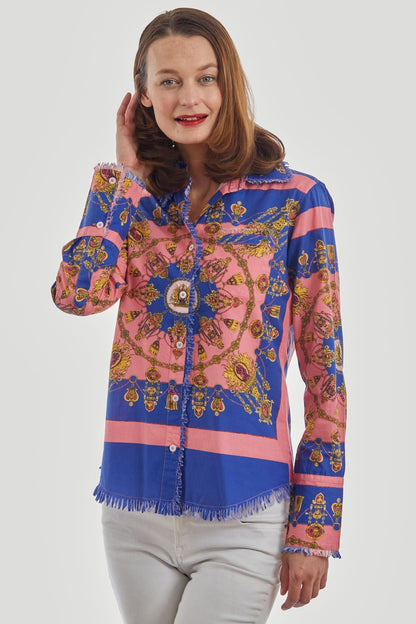 Cape Cod Tunic Navy Pink With Gold Engineered - DIZZY LIZZIE - Banebrook Collections