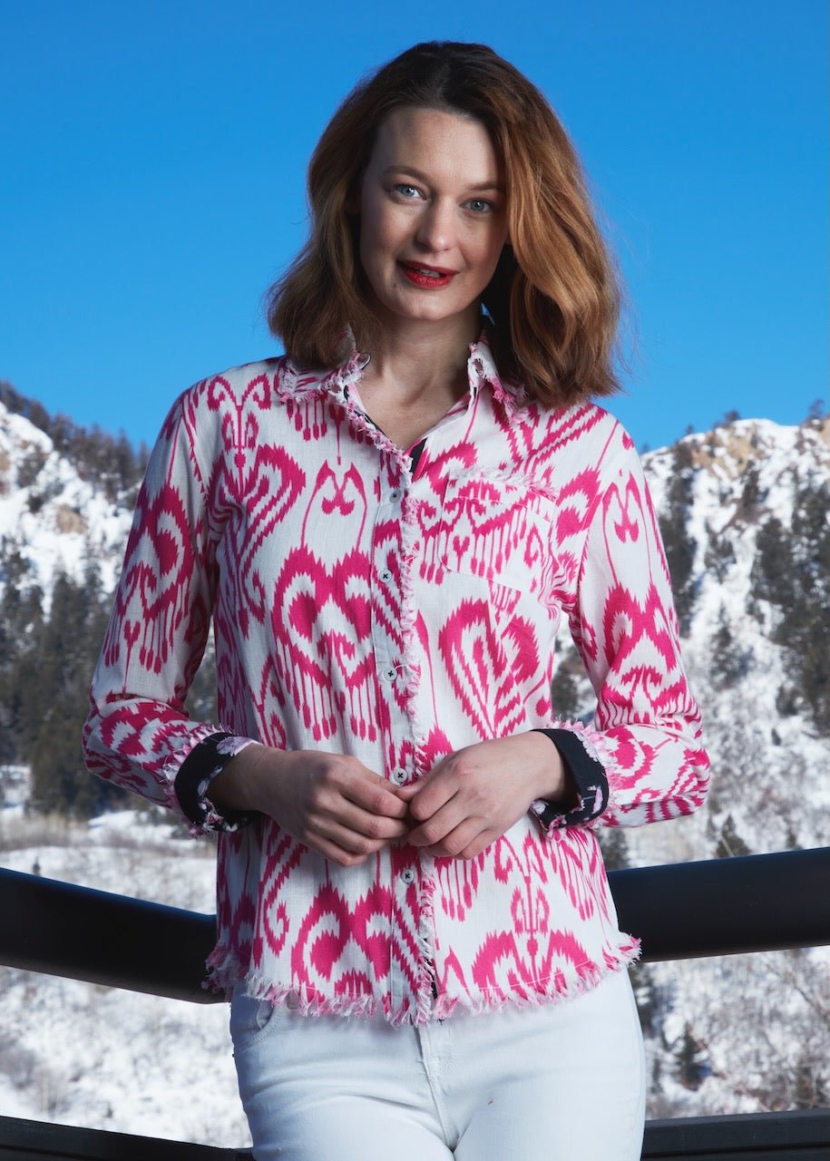 Cape Cod Tunic Pink White Ikat - DIZZY LIZZIE - Banebrook Collections