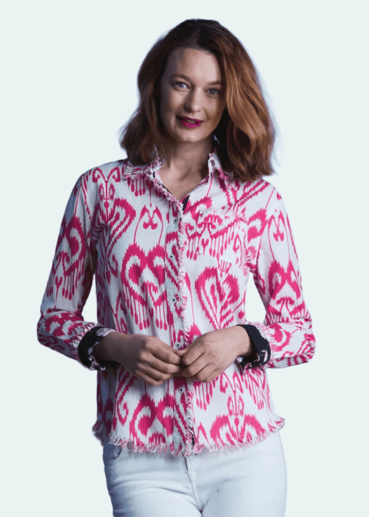 Cape Cod Tunic Pink White Ikat - DIZZY LIZZIE - Banebrook Collections