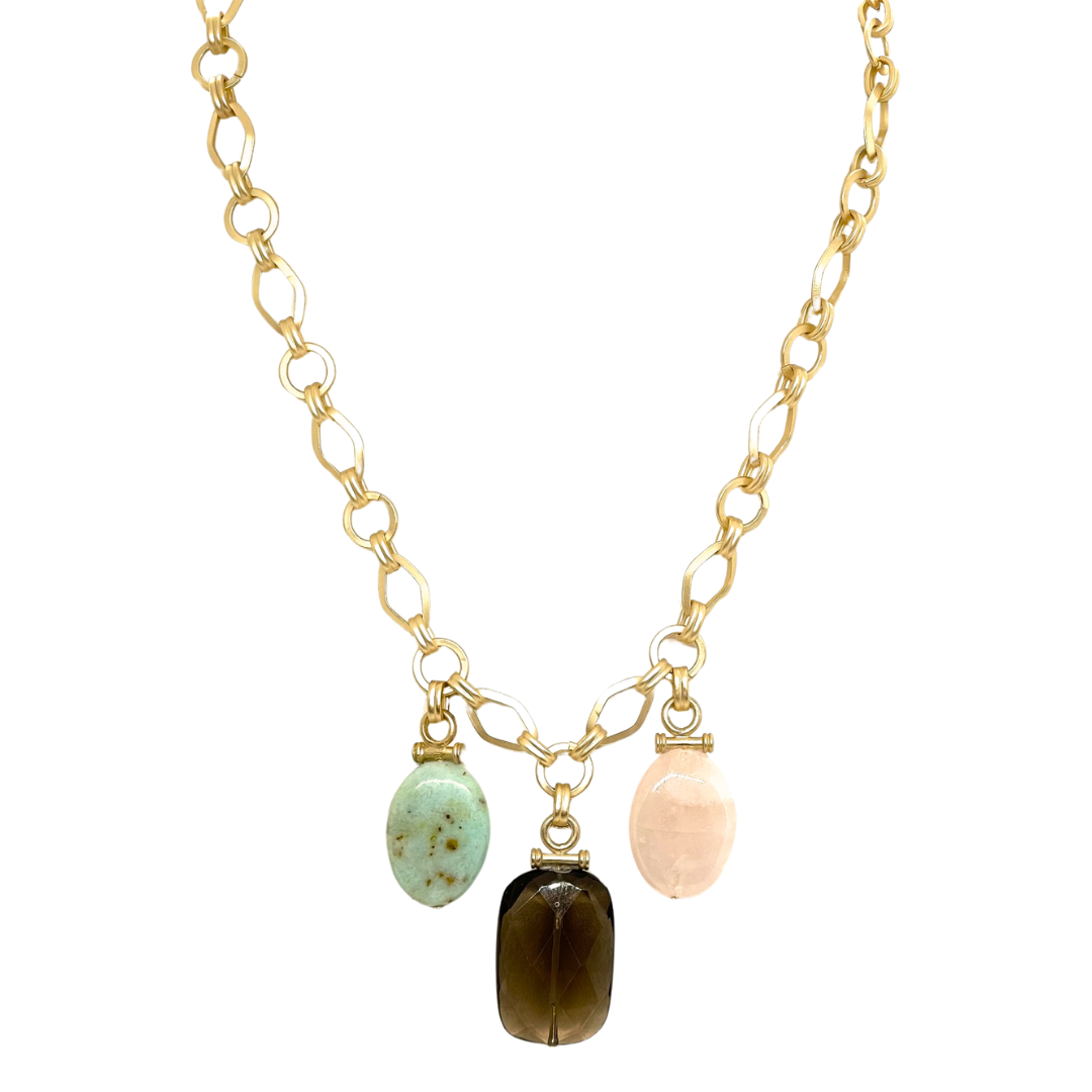 Smokey Topaz, Chalcedony, And Rose Quartz Charm Necklace