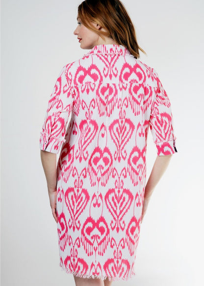 Chatham Dress Pink White Ikat - DIZZY LIZZIE - Banebrook Collections