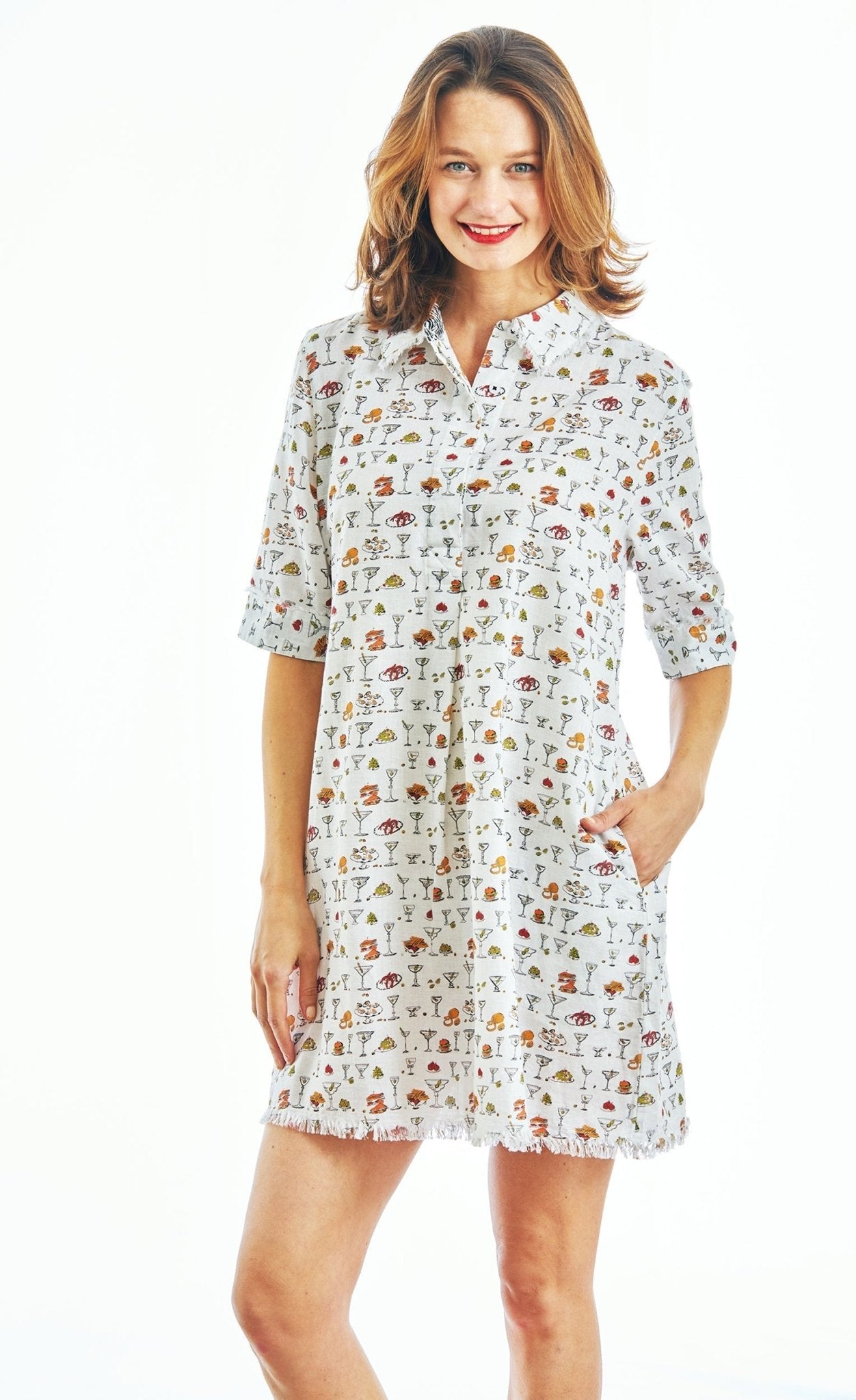 Chatham Dress Whimsical Martinis And Snacks Print - DIZZY LIZZIE - Banebrook Collections