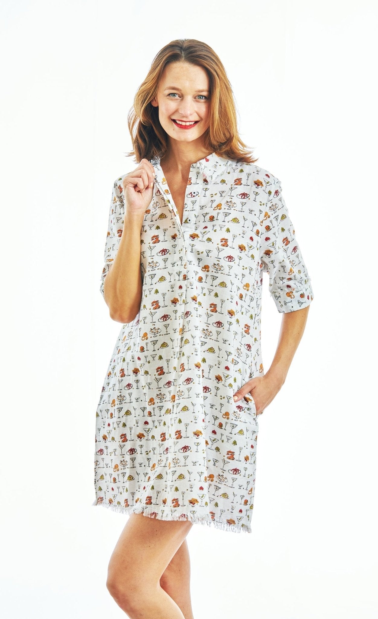 Chatham Dress Whimsical Martinis And Snacks Print - DIZZY LIZZIE - Banebrook Collections