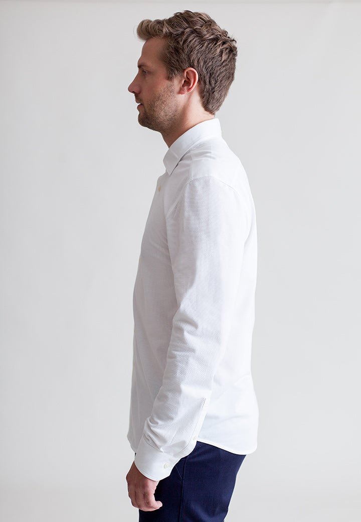 Classic White Long Sleeve Button Down Tech Shirt - BUKI - Banebrook Collections