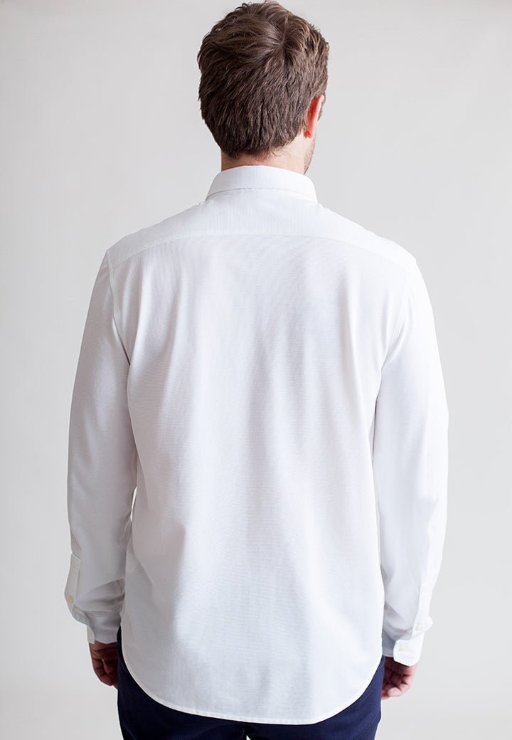 Classic White Long Sleeve Button Down Tech Shirt - BUKI - Banebrook Collections