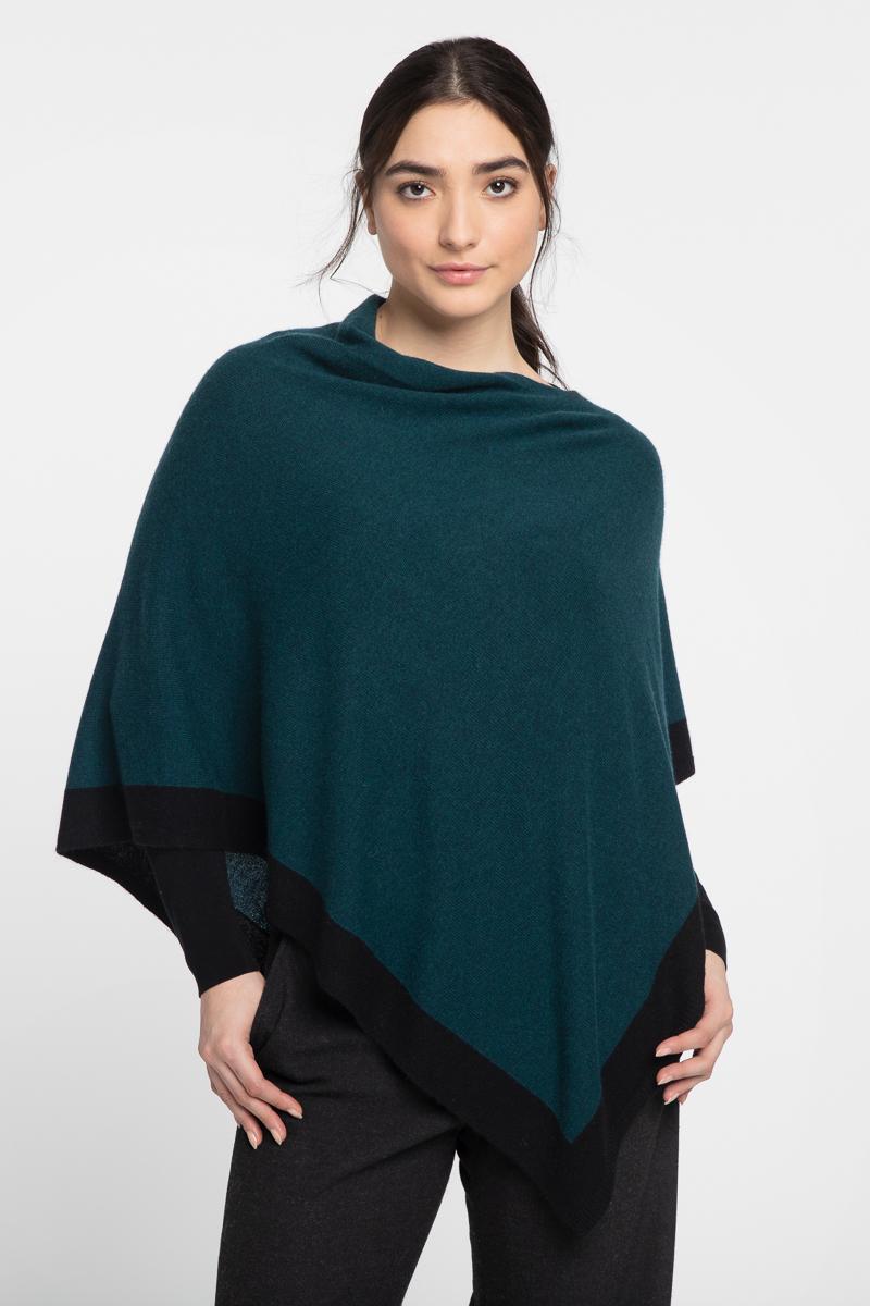 Contrast Trim Poncho - KINROSS CASHMERE - Banebrook Collections