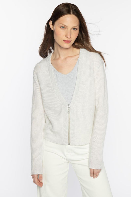 Crop Lurex Trim Zip Cardigan - KINROSS CASHMERE - Banebrook Collections