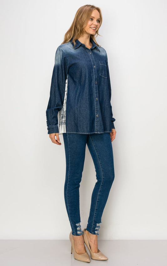 Dani Denim Shirt With Novelty Back Pleating - JOH APPAREL - Banebrook Collections