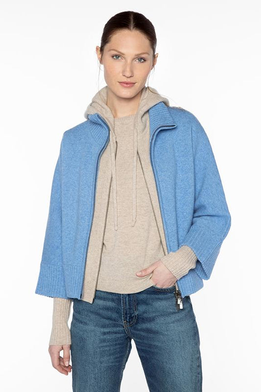 Doubleknit Short Zip Mock Cardigan - KINROSS CASHMERE - Banebrook Collections