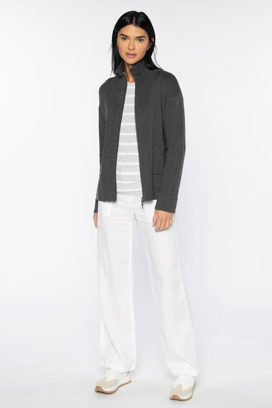 Doubleknit Zip Mock Cardigan - KINROSS CASHMERE - Banebrook Collections