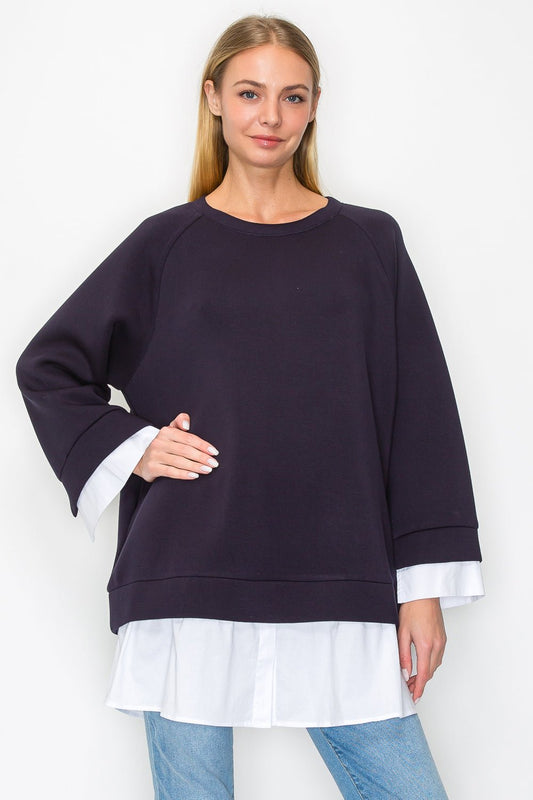 Fannie Knit Top with Cotton Poplin - JOH APPAREL - Banebrook Collections