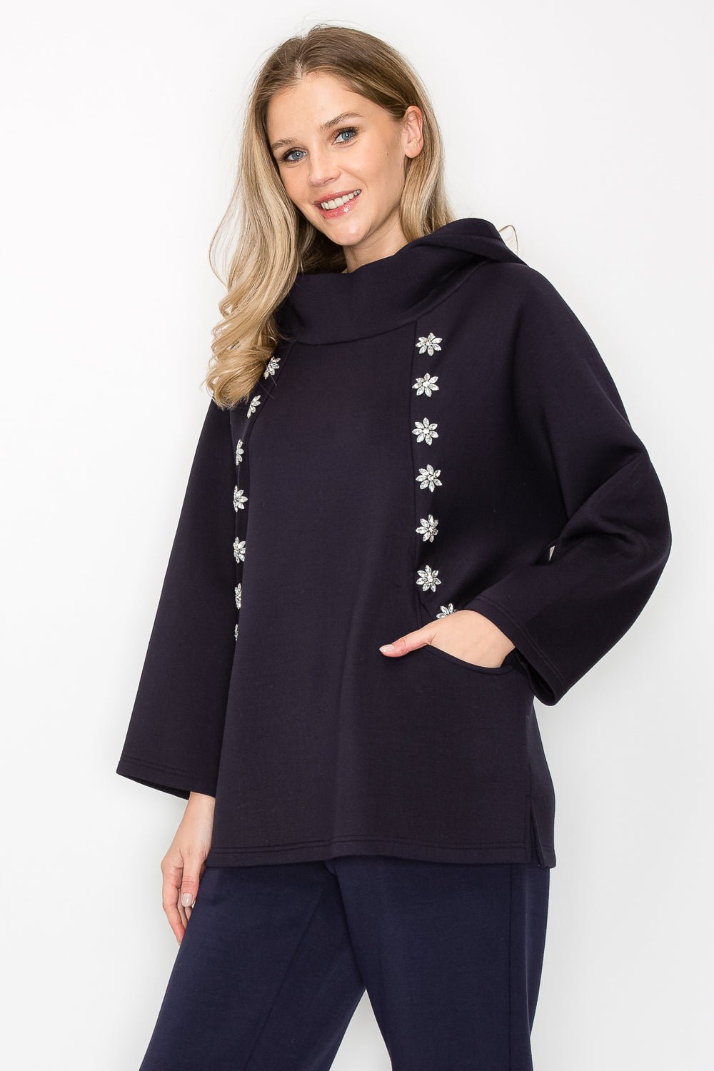 Frances Hoodie Top with Diamond Studs - JOH APPAREL - Banebrook Collections