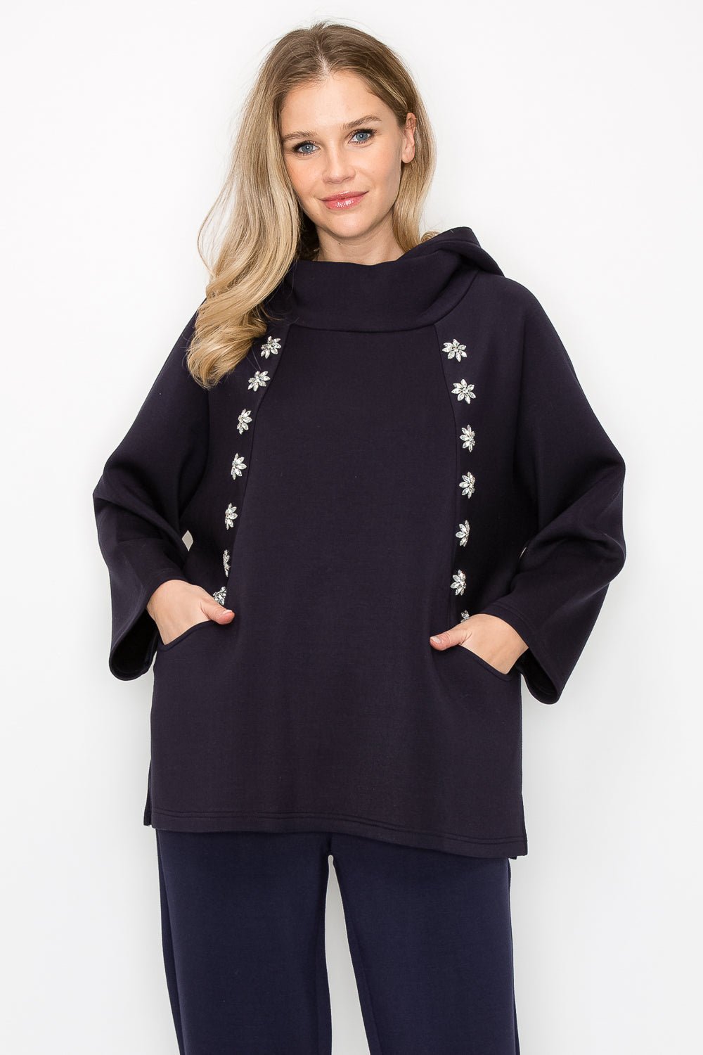 Frances Hoodie Top with Diamond Studs - JOH APPAREL - Banebrook Collections