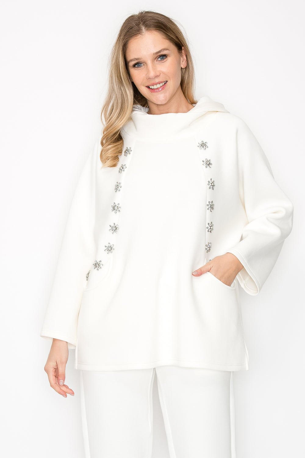 Frances Hoodie Top with Diamond Studs - JOH APPAREL - Banebrook Collections