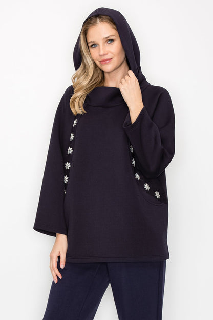 Frances Hoodie Top with Diamond Studs - JOH APPAREL - Banebrook Collections