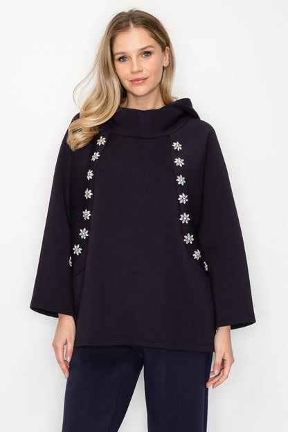 Frances Hoodie Top with Diamond Studs - JOH APPAREL - Banebrook Collections