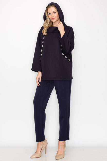 Frances Hoodie Top with Diamond Studs - JOH APPAREL - Banebrook Collections