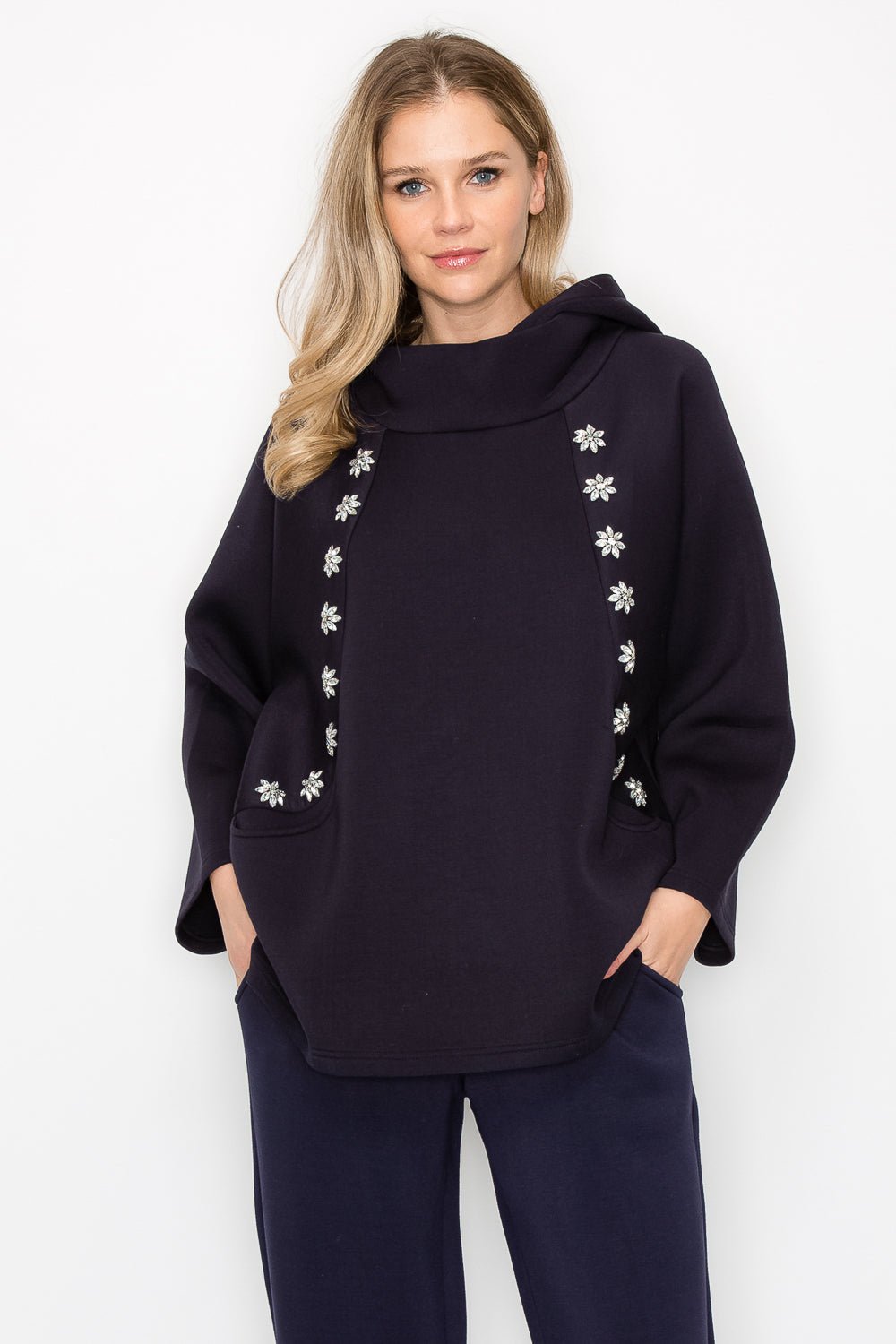 Frances Hoodie Top with Diamond Studs - JOH APPAREL - Banebrook Collections