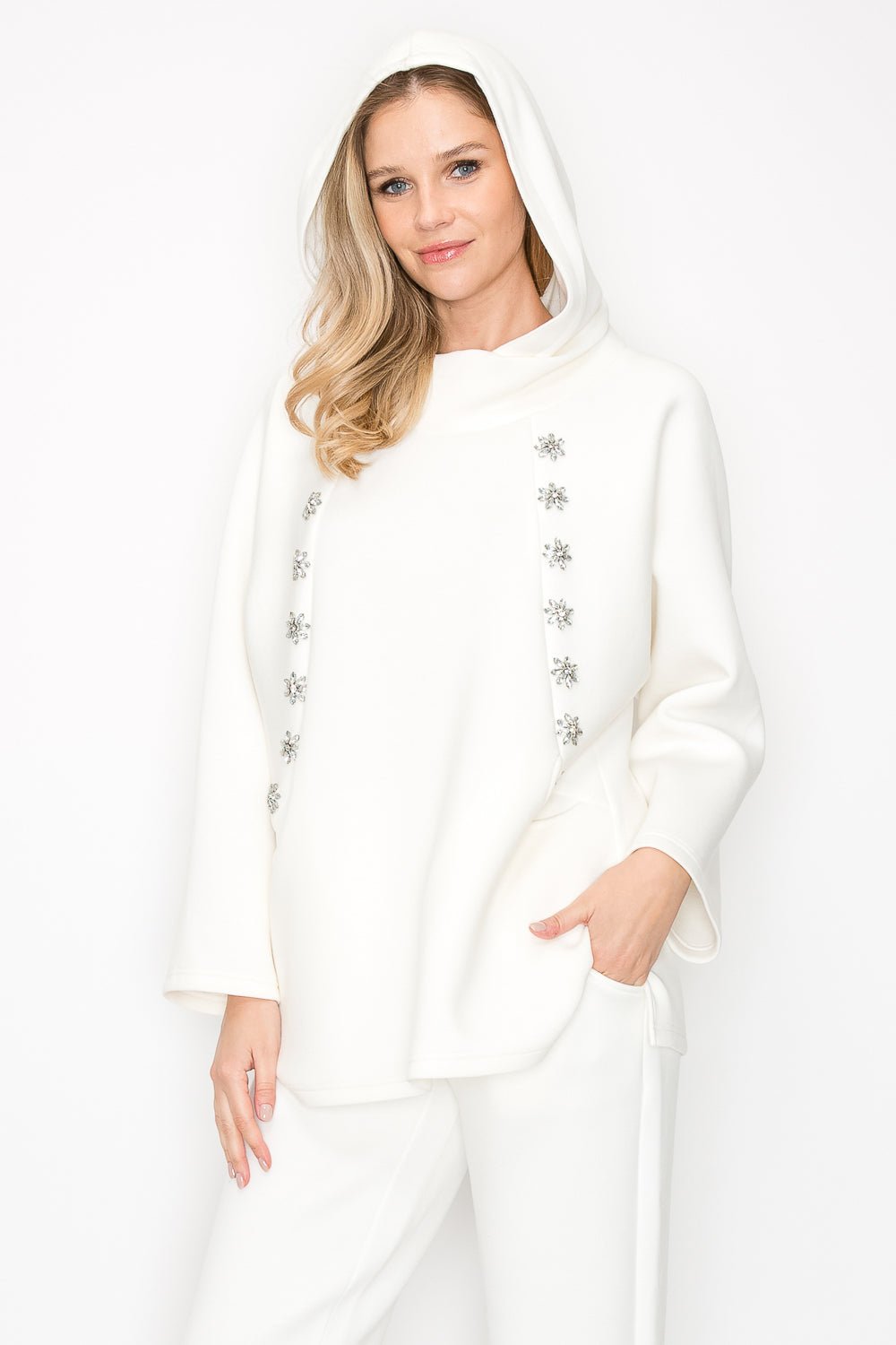 Frances Hoodie Top with Diamond Studs - JOH APPAREL - Banebrook Collections