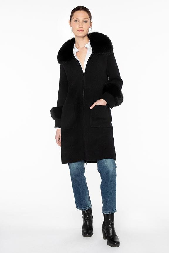 Fur Trim Long Zip Cardigan - KINROSS CASHMERE - Banebrook Collections