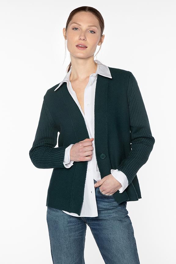 Garter And Rib Cardigan - KINROSS CASHMERE - Banebrook Collections