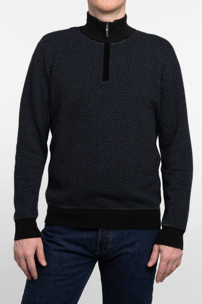 Geo Jacquard Qtr Zip Mock - KINROSS CASHMERE - Banebrook Collections