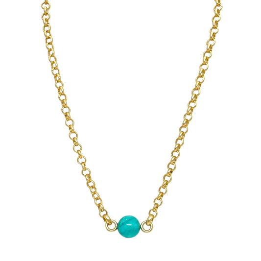 Turquoise Jade On Matte Gold Rolo Chain Necklace