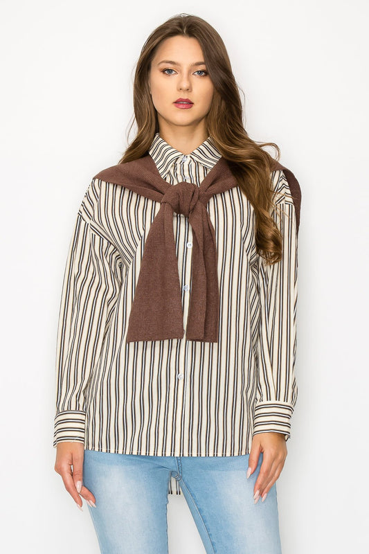 Jaci Cotton Pinstripe Shirt with Knitted Shoulder Sweater - JOH APPAREL - Banebrook Collections