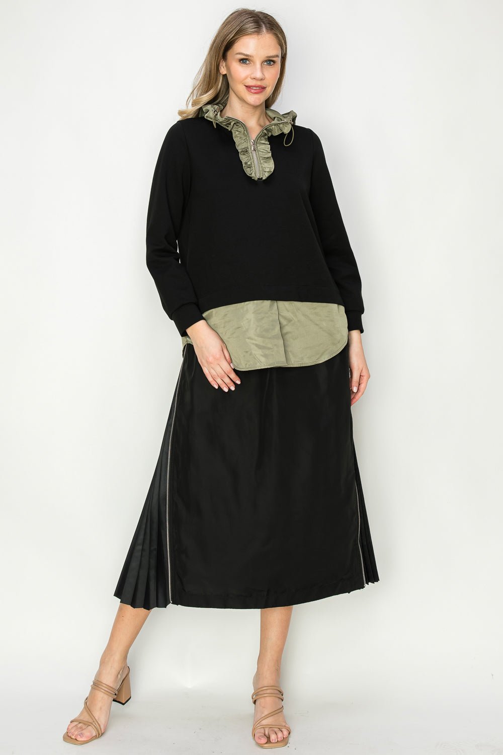 Jelani Skirt with Pleated Zipper Sides - JOH APPAREL - Banebrook Collections