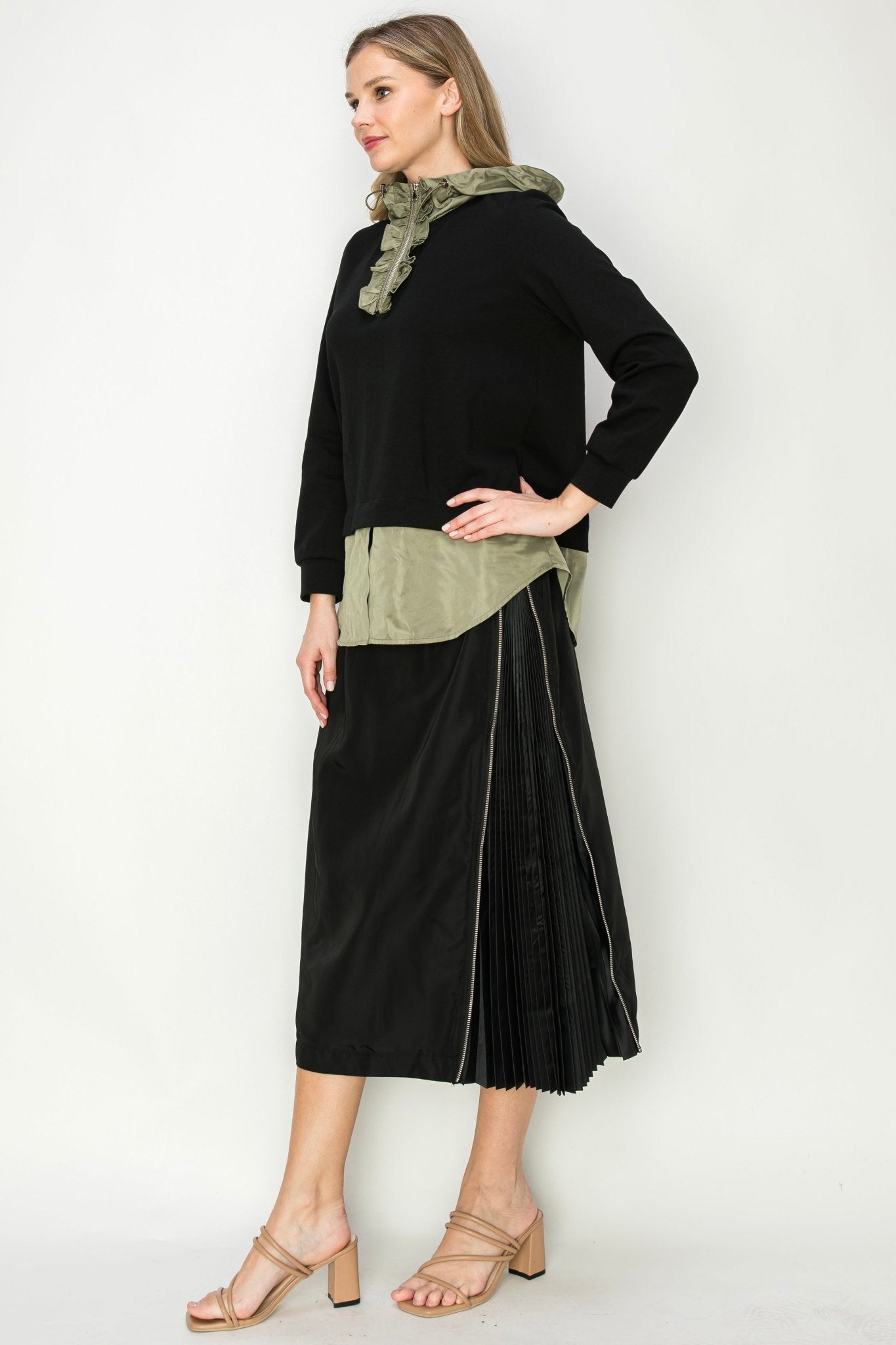 Jelani Skirt with Pleated Zipper Sides - JOH APPAREL - Banebrook Collections