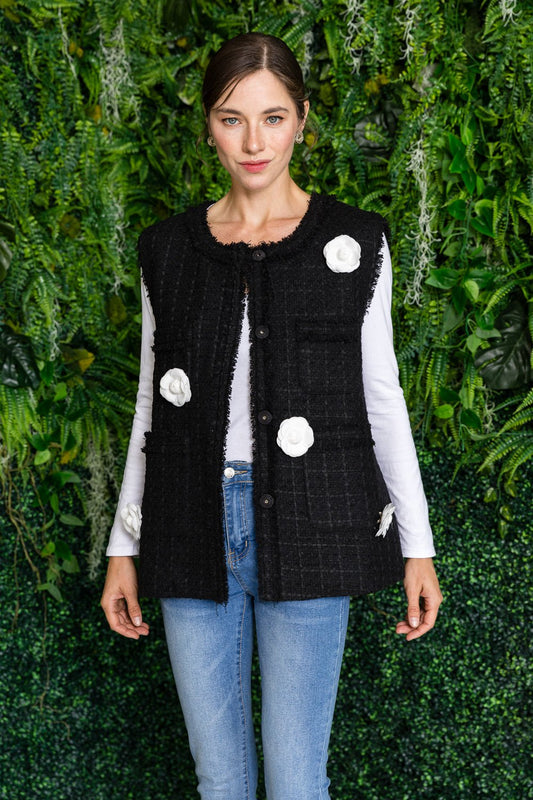 Jennifer Tweed Vest with Flowers - JOH APPAREL - Banebrook Collections