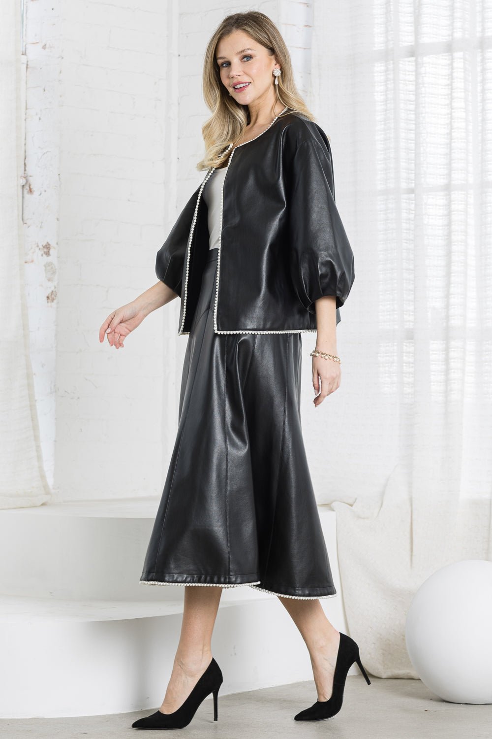 Jessa Leather Skirt with Pearls - JOH APPAREL - Banebrook Collections