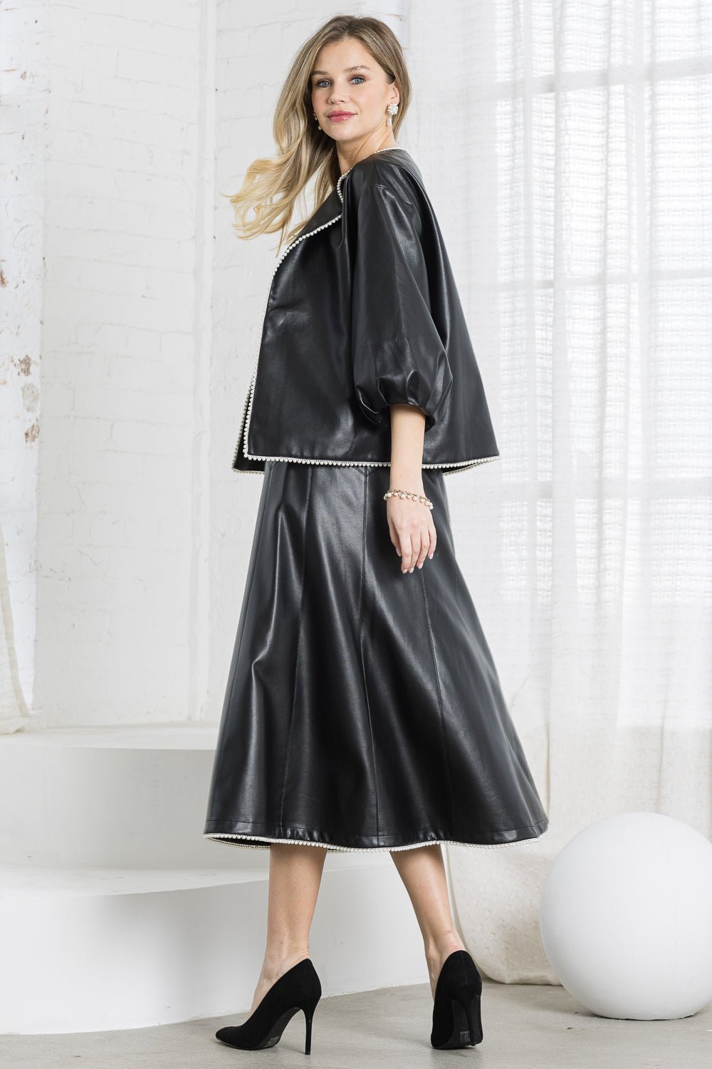 Jessa Leather Skirt with Pearls - JOH APPAREL - Banebrook Collections