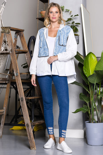 Joan Light Weight Jacket With Denim & Beading Trim - JOH APPAREL - Banebrook Collections