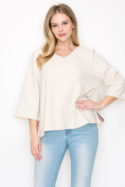 Kanna Knit Crepe Top with Contrast Stripes - JOH APPAREL - Banebrook Collections