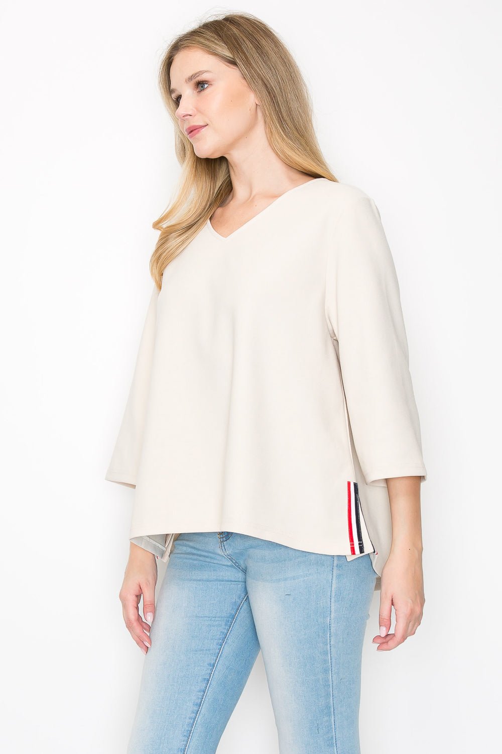 Kanna Knit Crepe Top with Contrast Stripes - JOH APPAREL - Banebrook Collections