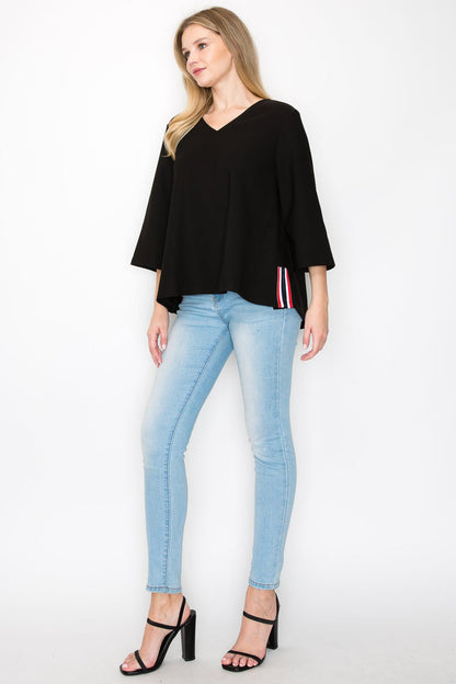 Kanna Knit Crepe Top with Contrast Stripes - JOH APPAREL - Banebrook Collections