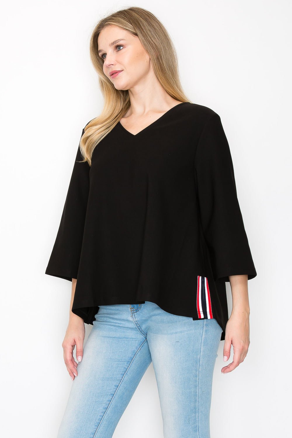 Kanna Knit Crepe Top with Contrast Stripes - JOH APPAREL - Banebrook Collections