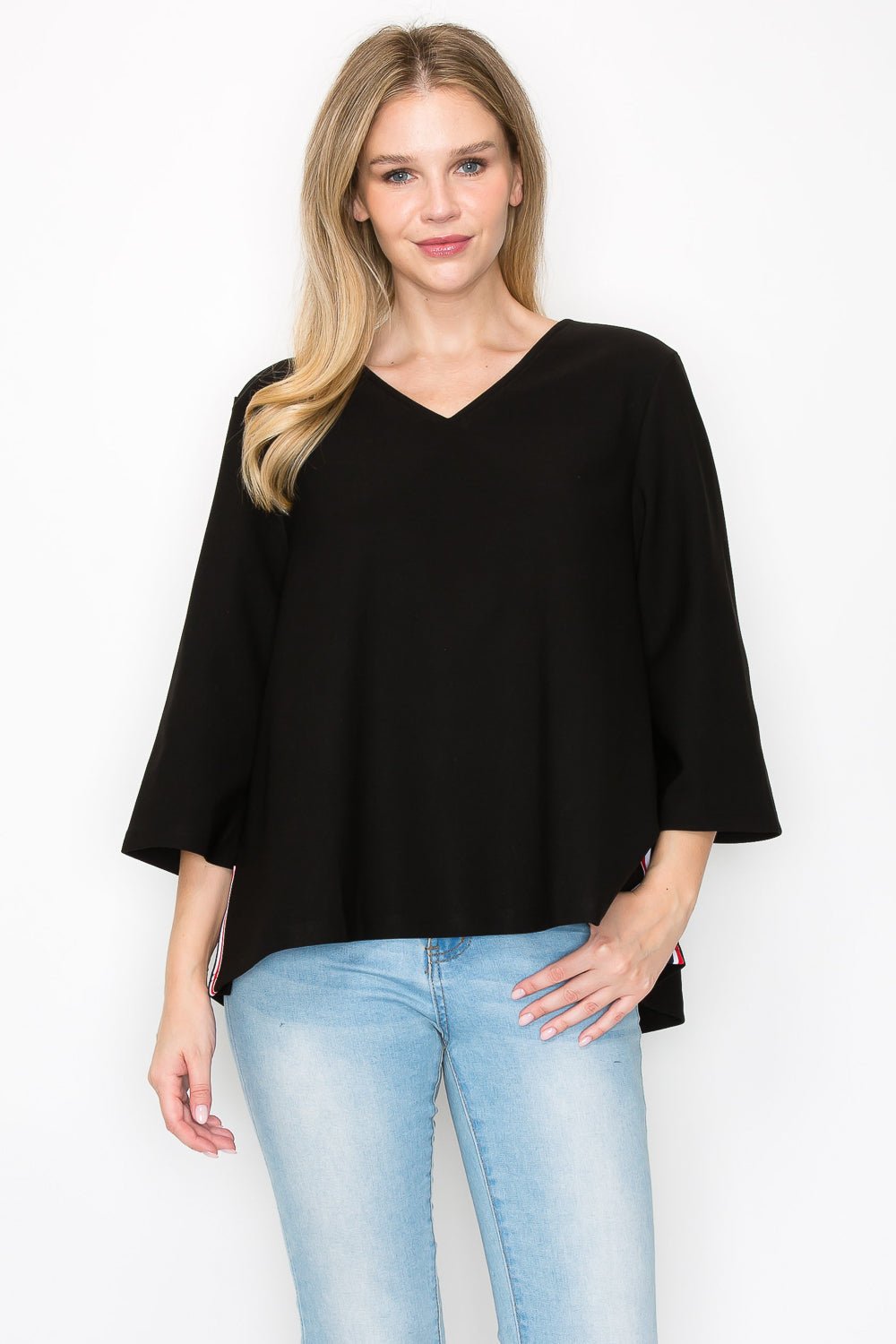 Kanna Knit Crepe Top with Contrast Stripes - JOH APPAREL - Banebrook Collections