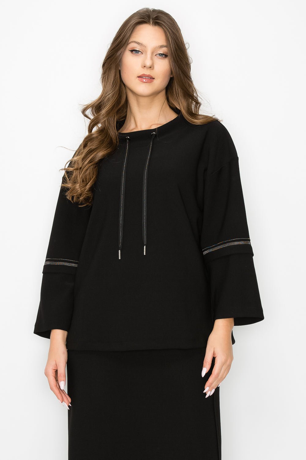 Kayla Crepe Knit Top with Beading Trim - JOH APPAREL - Banebrook Collections