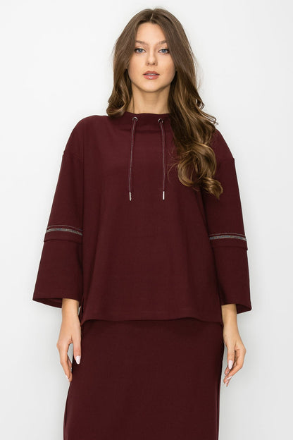 Kayla Crepe Knit Top with Beading Trim - JOH APPAREL - Banebrook Collections