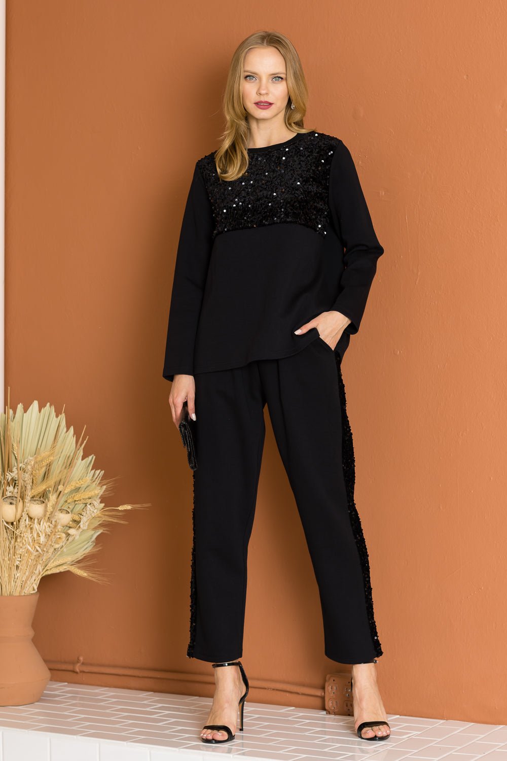 Kenna Knit Pant with Sequin Sparkles - JOH APPAREL - Banebrook Collections