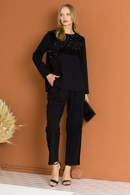 Kenna Knit Pant with Sequin Sparkles - JOH APPAREL - Banebrook Collections