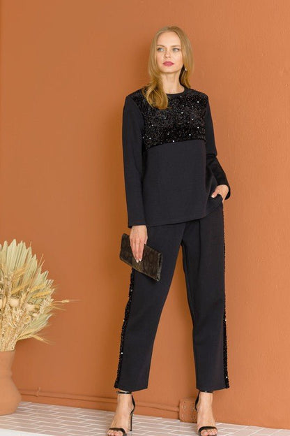 Kenna Knit Pant with Sequin Sparkles - JOH APPAREL - Banebrook Collections