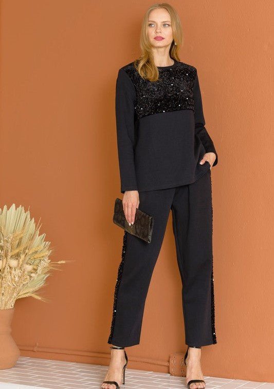 Kenna Knit Pant with Sequin Sparkles - JOH APPAREL - Banebrook Collections